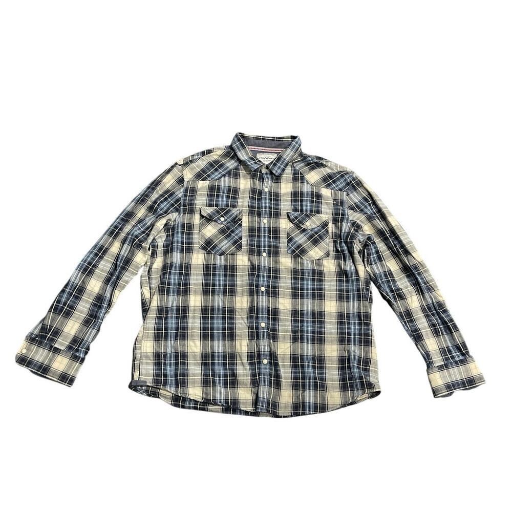 Flag & Anthem Long Sleeve Plaid Western Flannel Shirt Front Yolk Pearl Buttons